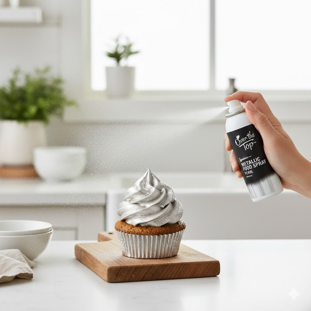 Over The Top Metallic Food Spray Cans Pearl White 48g