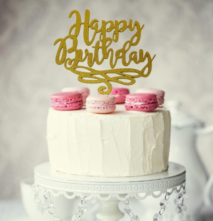 Gold Glitter Cake Topper - Happy Birthday