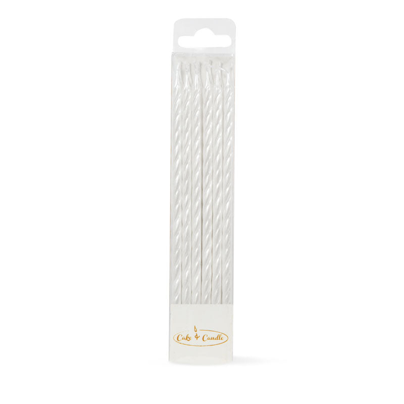 Pearlised White Spiral Cake Candles 12pk