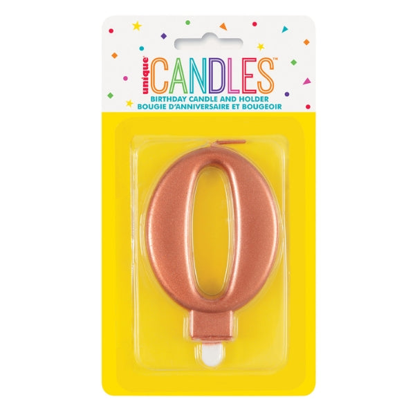 Metallic Rose Gold No. 0 Numeral Candle