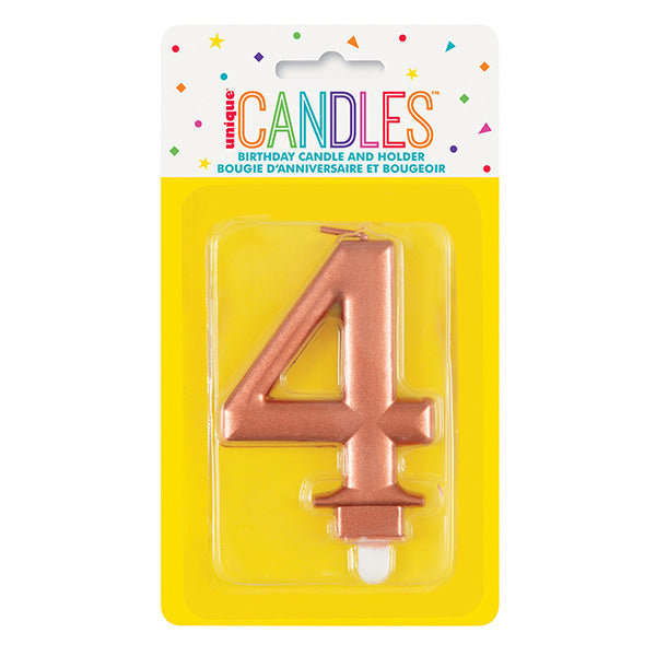 Metallic Rose Gold No. 4 Numeral Candle