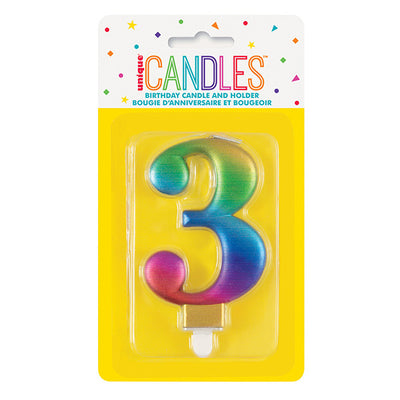 Metallic Rainbow No. 3 Numeral Candle