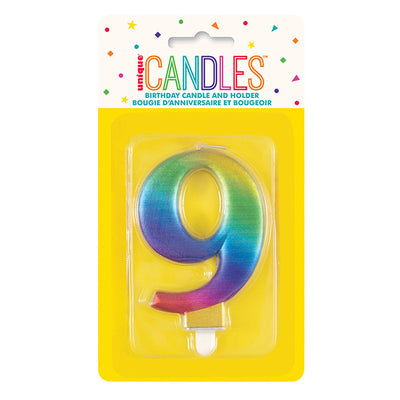 Metallic Rainbow No. 9 Numeral Candle