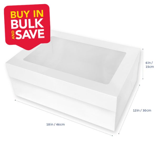 BULK 25PK White 18inx12in Rectangle Cake Box With Window(18x12x6in)