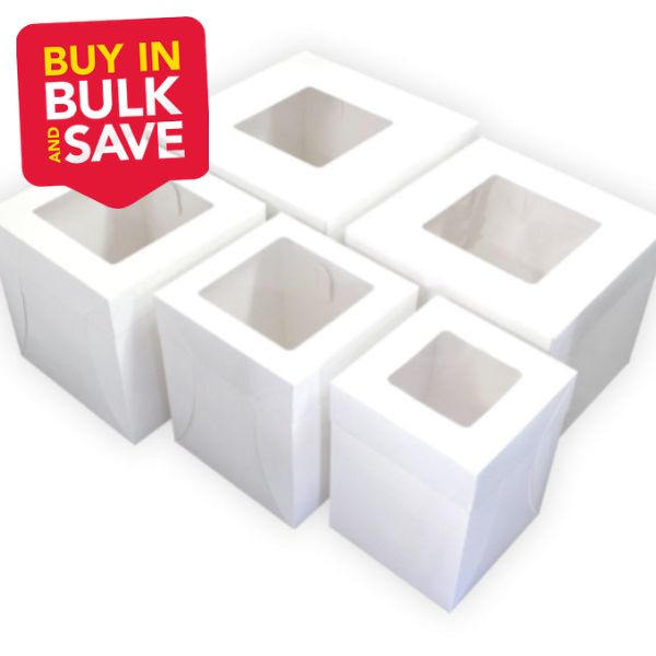 BULK 25PK White Tall 14in Cake Box With Window(14x14x12in)