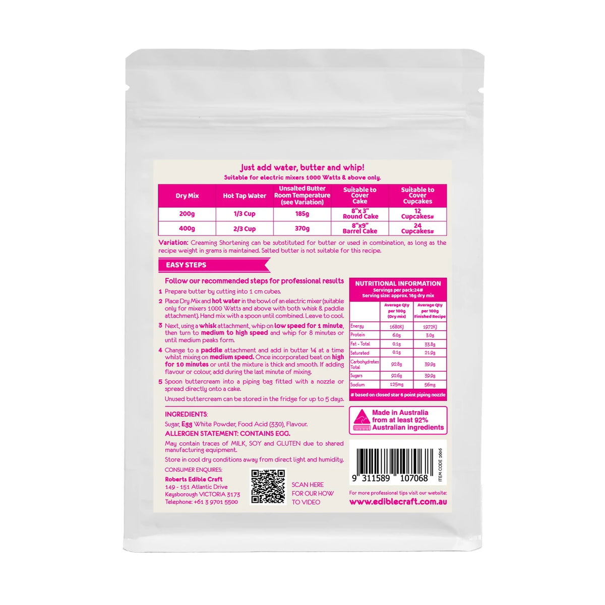 Roberts Silky Icing Meringue Buttercream Mix 400g