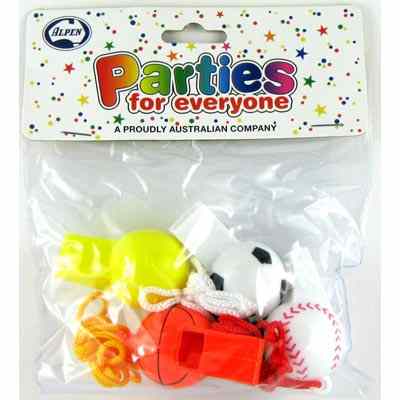 Sports Whistles on Keyring 4pk