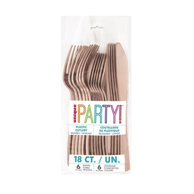 Rose Gold Assorted Reusable Plastic Cutlery 18pk