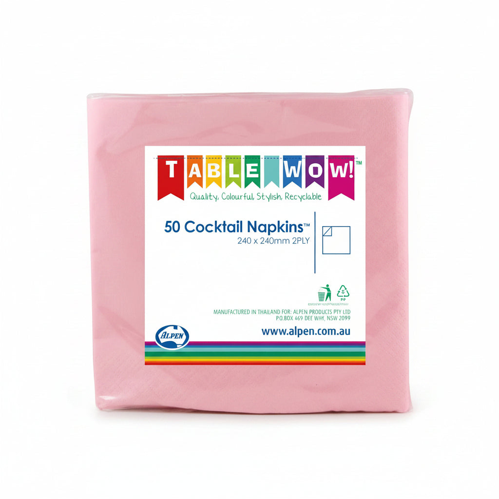 Light Pink Cocktail Napkins 2ply 24x24cm 50pk
