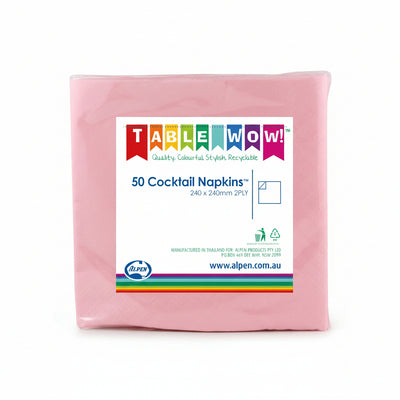 Light Pink Cocktail Napkins 2ply 24x24cm 50pk