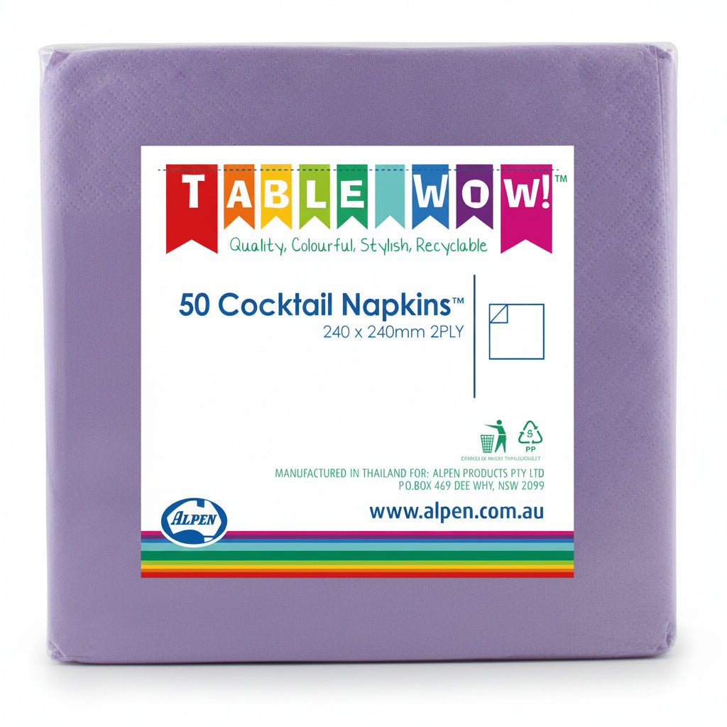 Lavender Cocktail Napkins 2ply 24x24cm 50pk