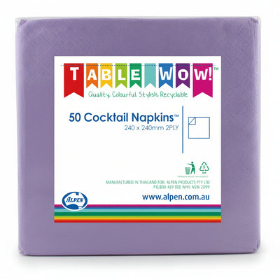 Lavender Cocktail Napkins 2ply 24x24cm 50pk