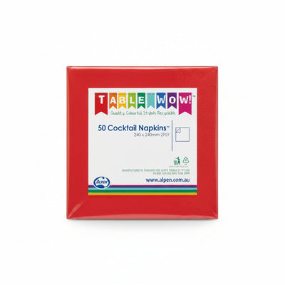Red Cocktail Napkins 2ply 24x24cm 50pk
