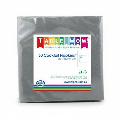 Silver Cocktail Napkins 2ply 24x24cm 50pk