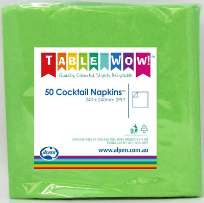 Lime Cocktail Napkins 2ply 24x24cm 50pk