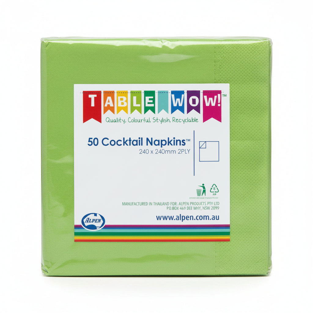 Lime Cocktail Napkins 2ply 24x24cm 50pk