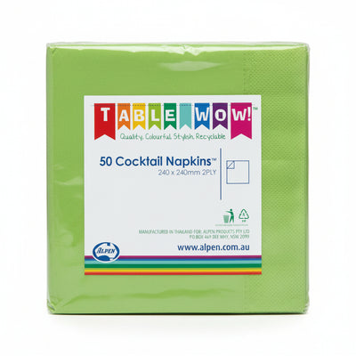 Lime Cocktail Napkins 2ply 24x24cm 50pk