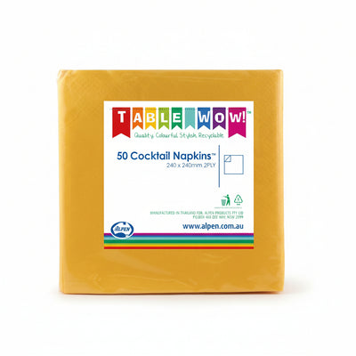 Yellow Cocktail Napkins 2ply 24x24cm 50pk