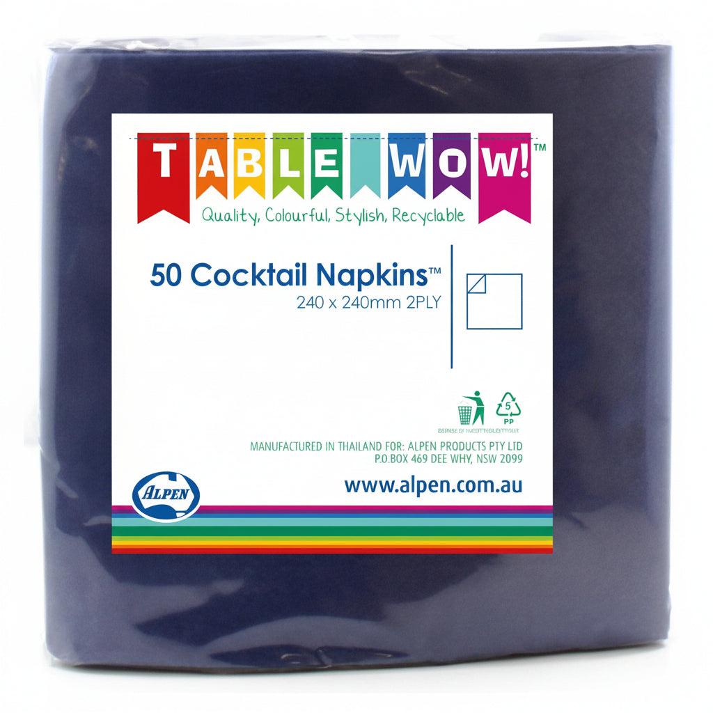 Dark Blue Cocktail Napkins 2ply 24x24cm 50pk