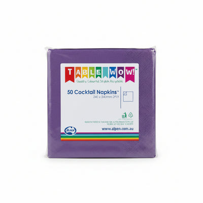 Purple Cocktail Napkins 2ply 24x24cm 50pk