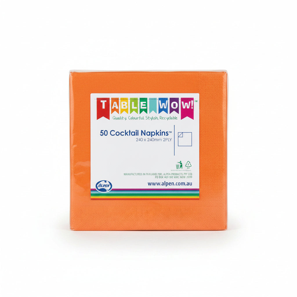 Orange Cocktail Napkins 2ply 24x24cm 50pk