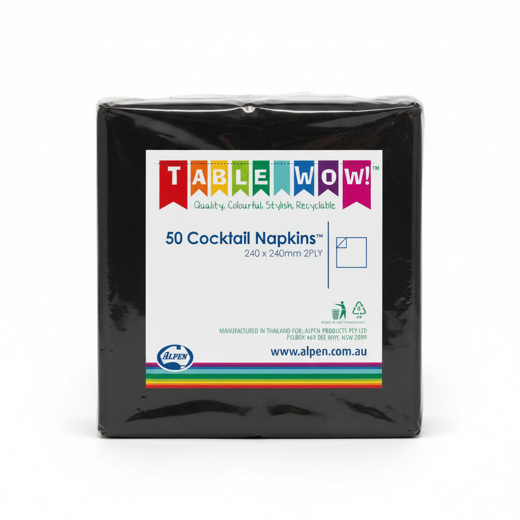 Black Cocktail Napkins 2ply 50pk