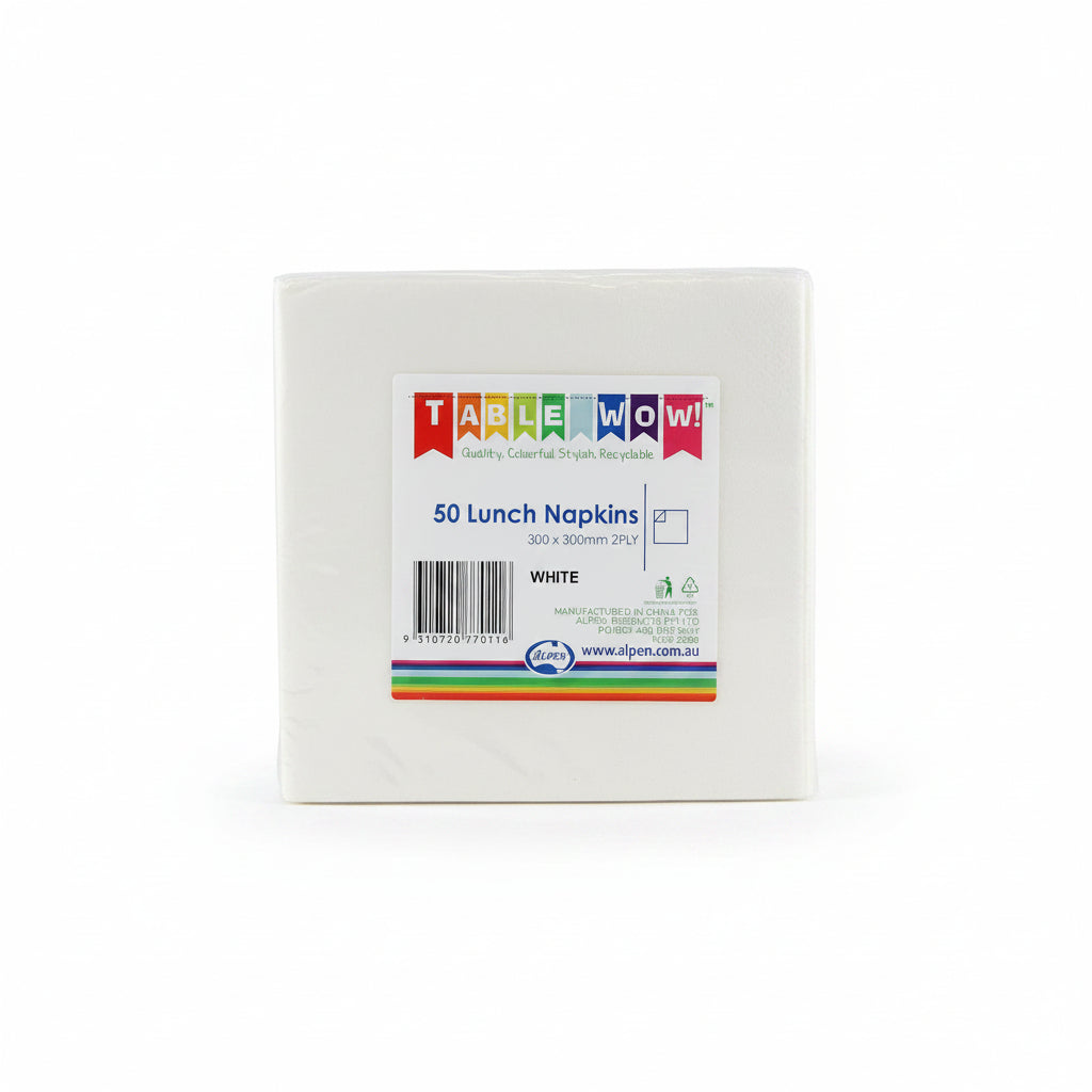 White Lunch Napkins 2ply 30x30cm 50pk
