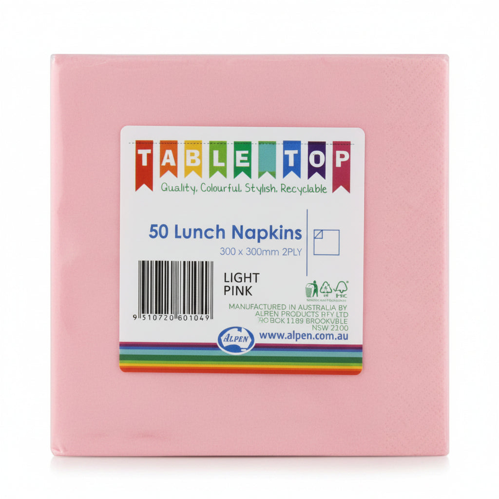 Light Pink Lunch Napkins 2ply 30x30cm 50pk