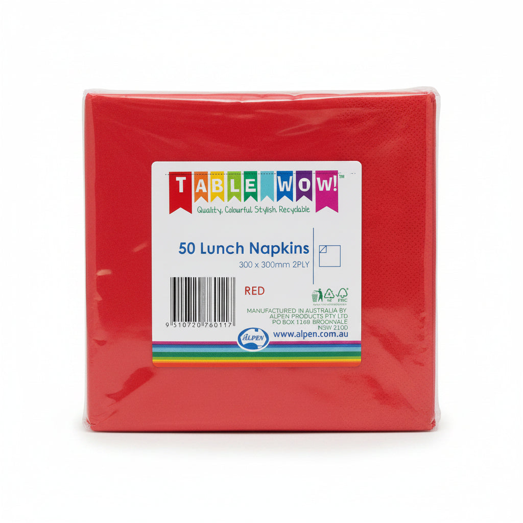 Red Lunch Napkins 2ply 30x30cm 50pk