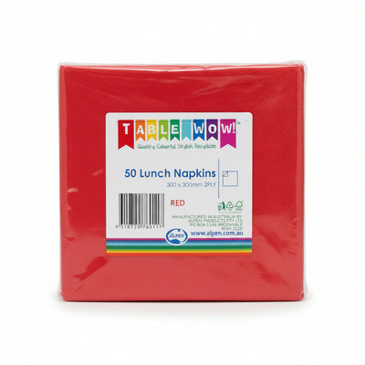 Red Lunch Napkins 2ply 30x30cm 50pk