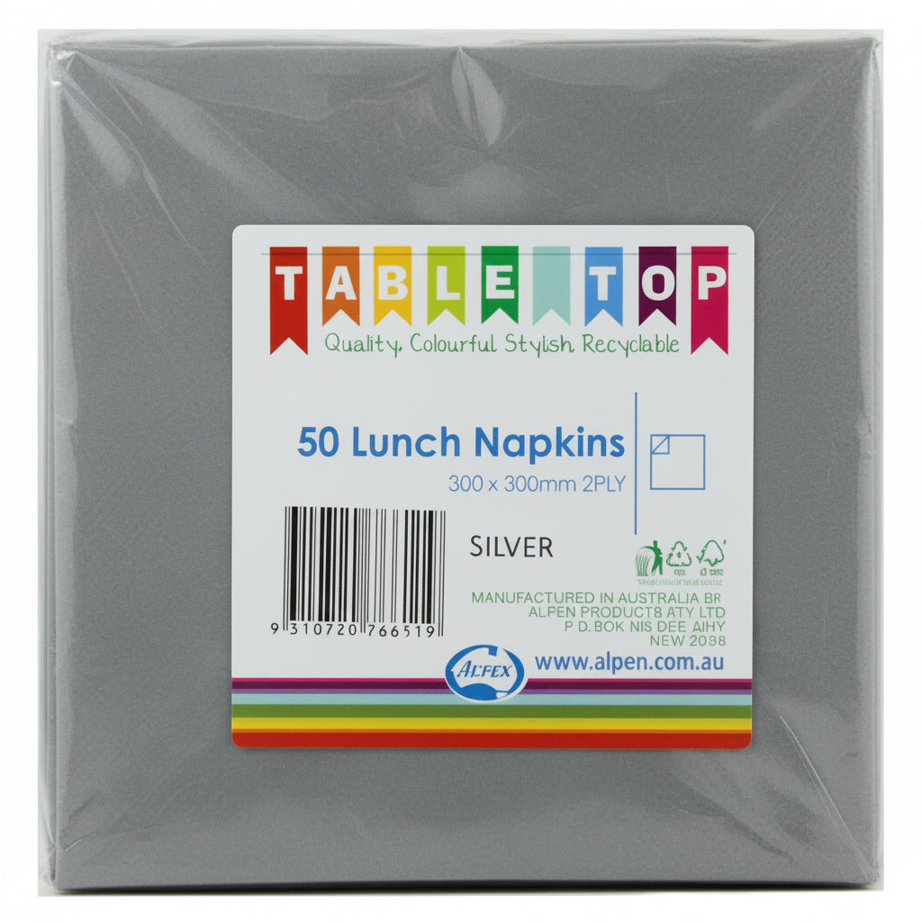 Silver Lunch Napkins 2ply 30x30cm 50pk