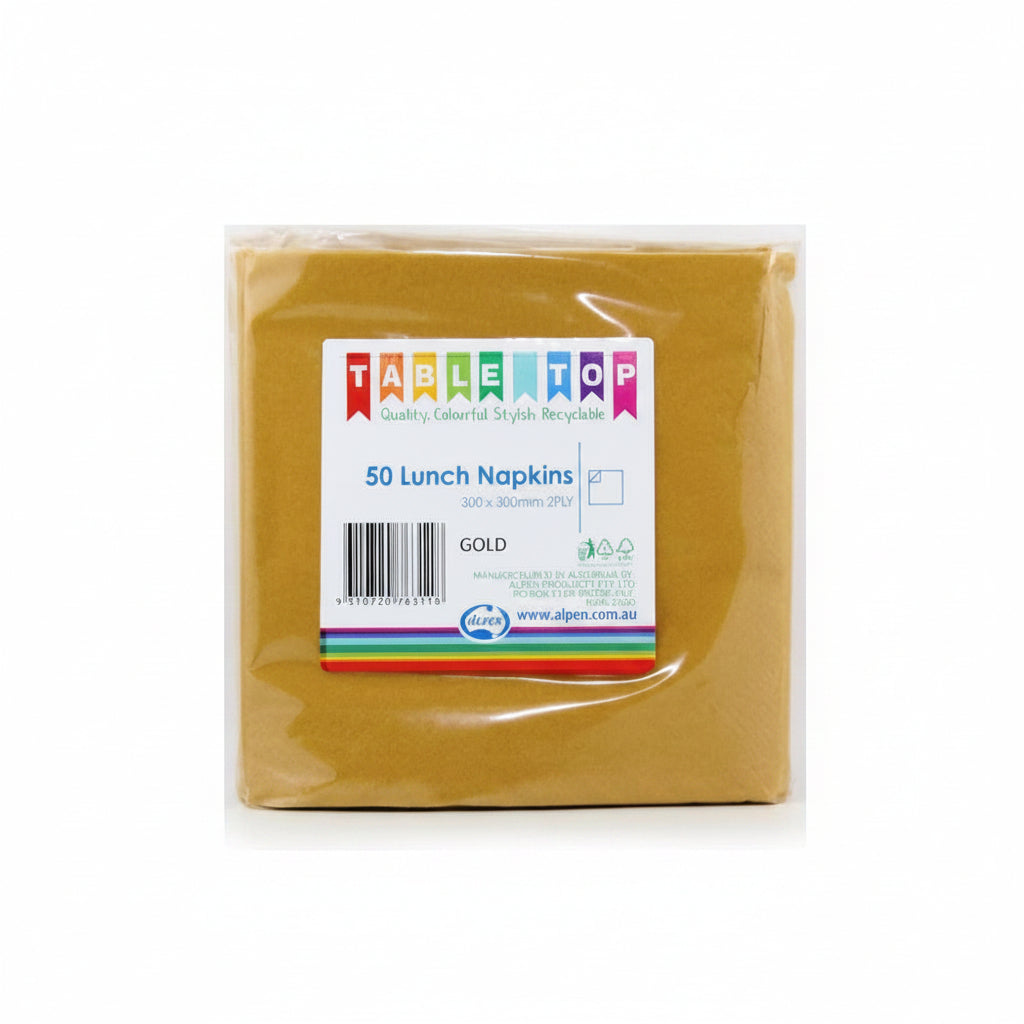 Gold Lunch Napkins 2ply 30x30cm 50pk