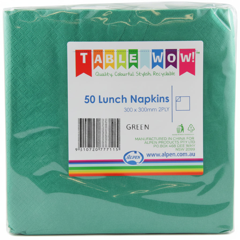 Green Lunch Napkins 2ply 30x30cm 50pk