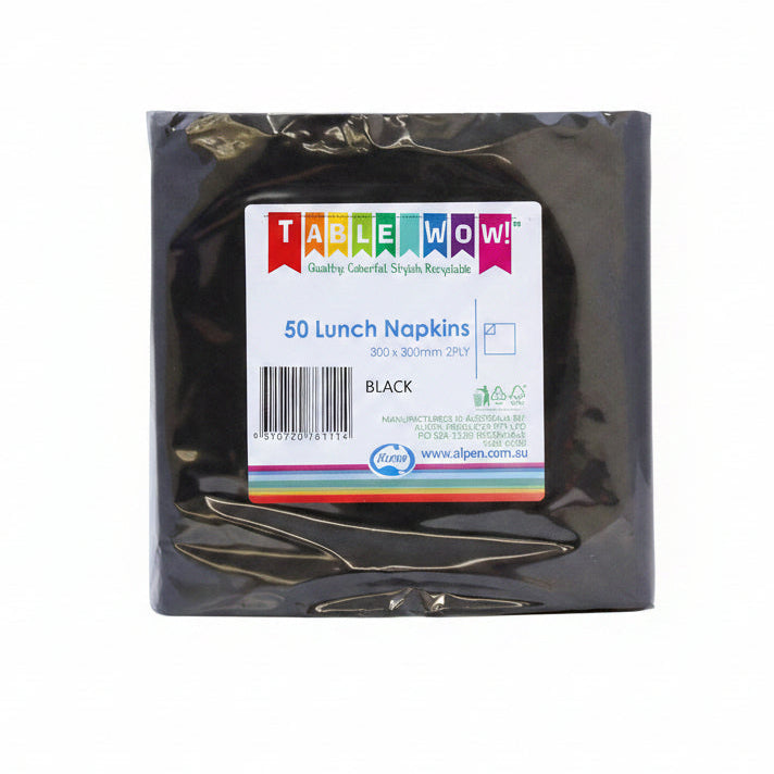 Black Lunch Napkins 2ply 30x30cm 50pk