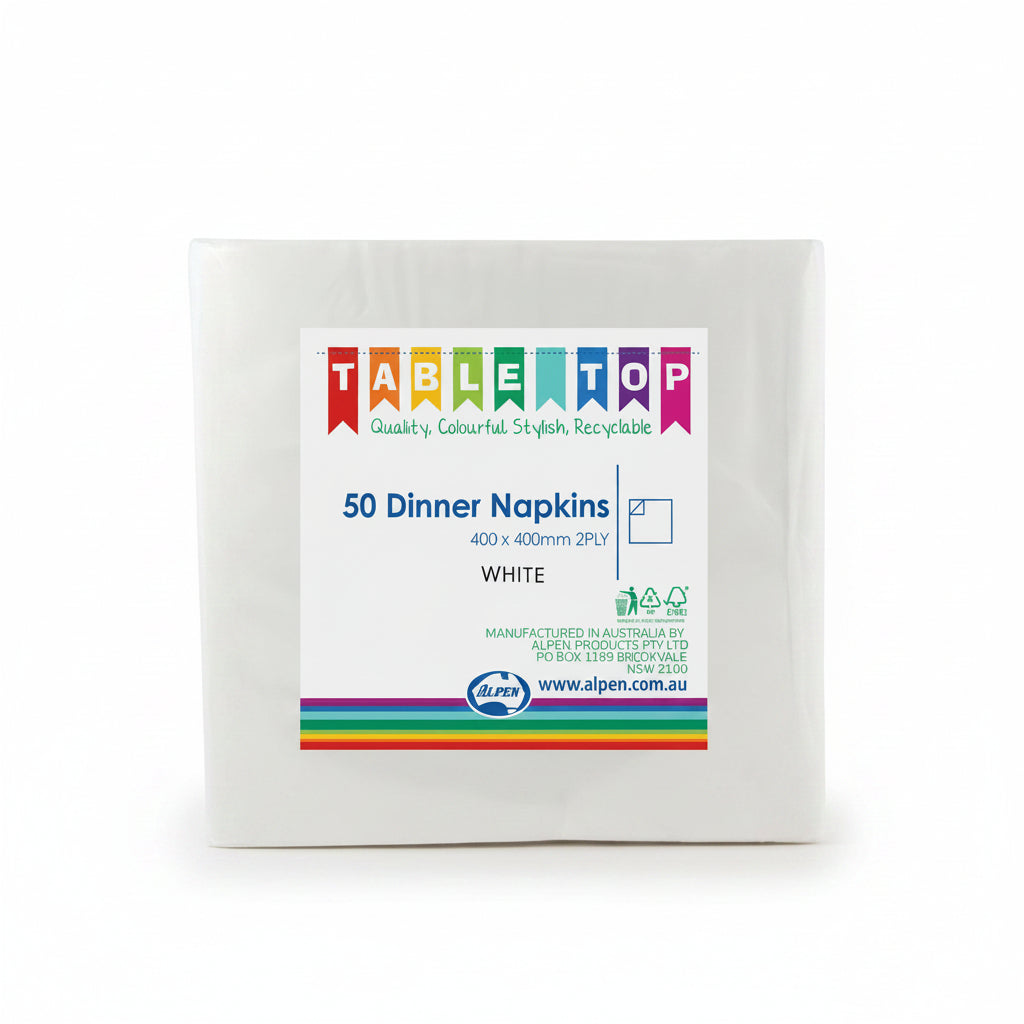 White Dinner Napkins 2ply 40x40cm 50pk