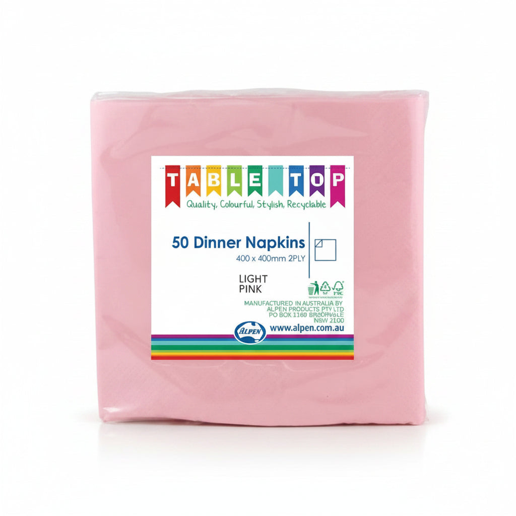 Light Pink Dinner Napkins 2ply 40x40cm 50pk