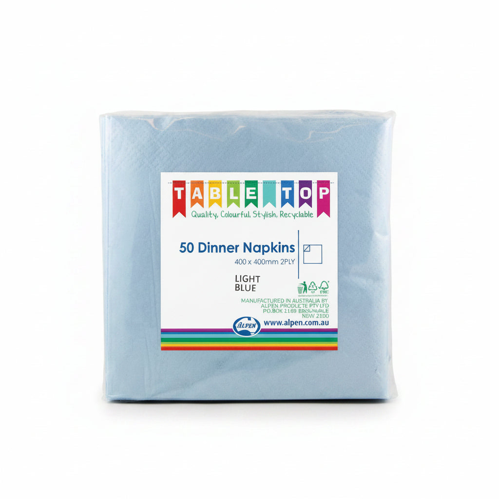 Light Blue Dinner Napkins 2ply 40x40cm 50pk
