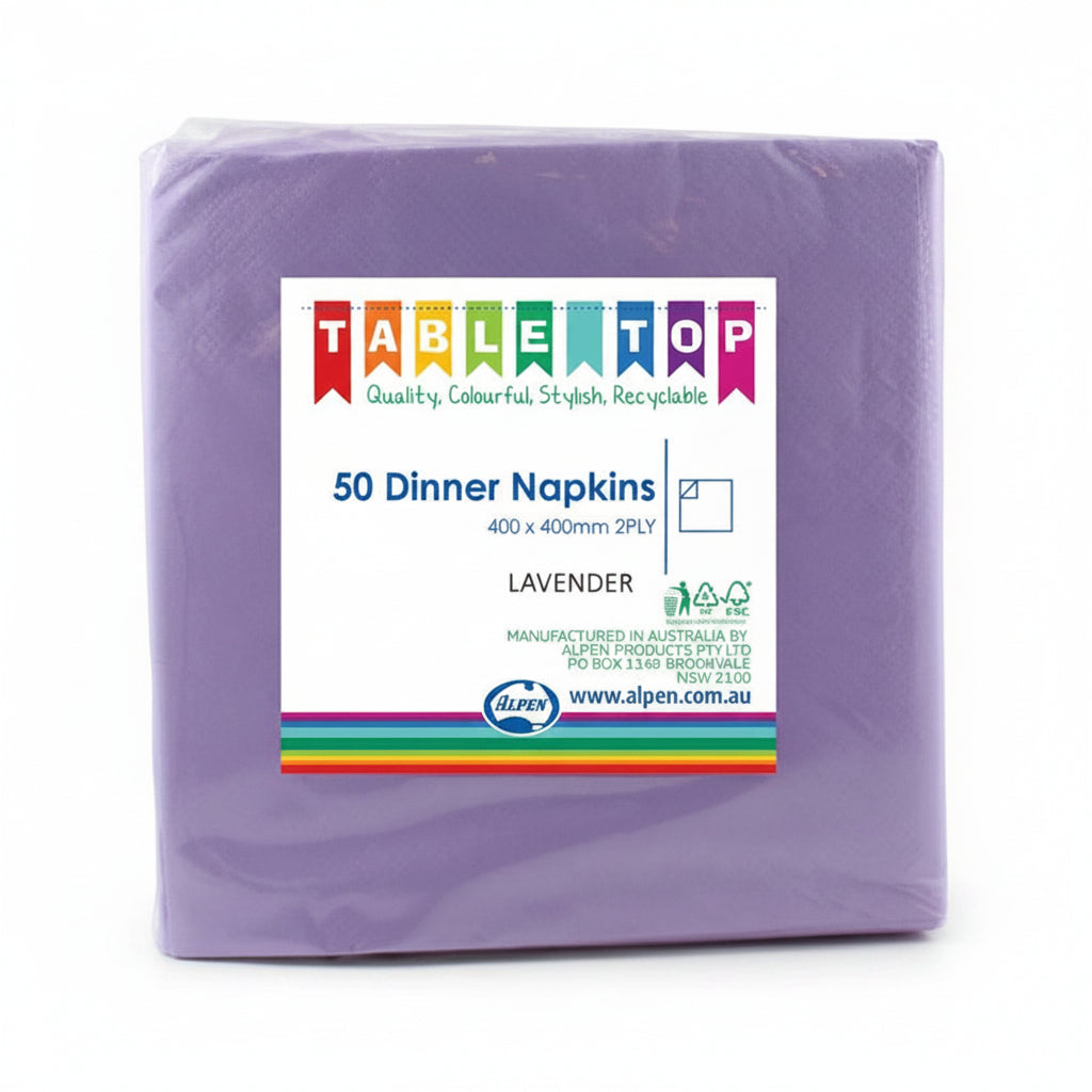 Lavender Dinner Napkins 2ply 40x40cm 50pk