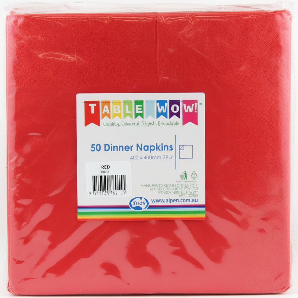 Red Dinner Napkins 2ply 40x40cm 50pk