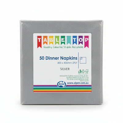 Silver Dinner Napkins 2ply 40x40cm 50pk