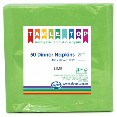 Lime Dinner Napkins 2ply 40x40cm 50pk