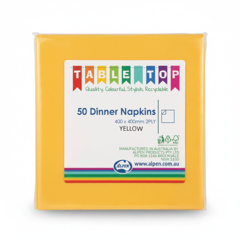 Yellow Dinner Napkins 2ply 40x40cm 50pk