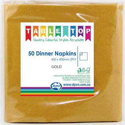 Gold Dinner Napkins2ply 40x40cm 50pk