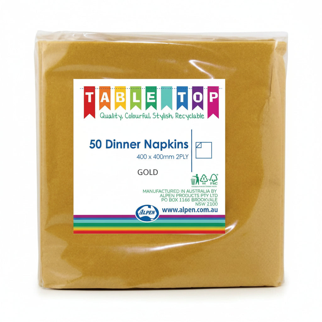Gold Dinner Napkins2ply 40x40cm 50pk