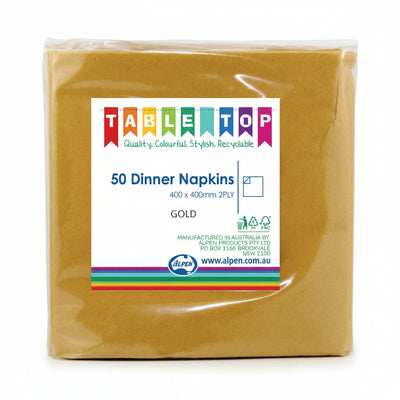 Gold Dinner Napkins2ply 40x40cm 50pk