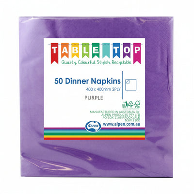 Purple Dinner Napkins 2ply 40x40cm 50pk