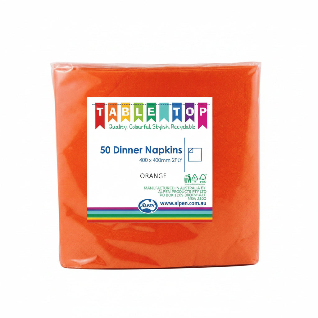Orange Dinner Napkins 2ply 40x40cm 50pk