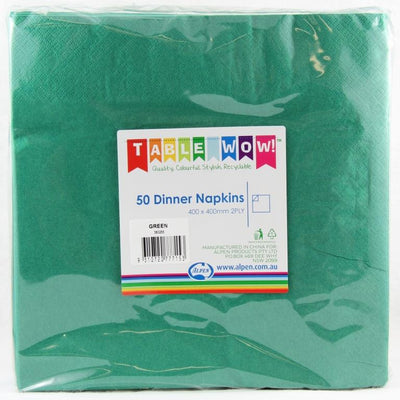 Green Dinner Napkins 2ply 40x40cm 50pk