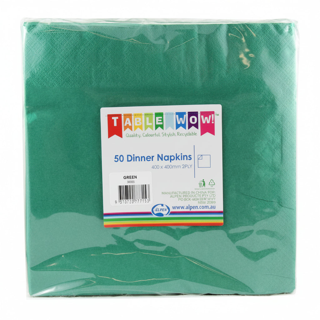 Green Dinner Napkins 2ply 40x40cm 50pk