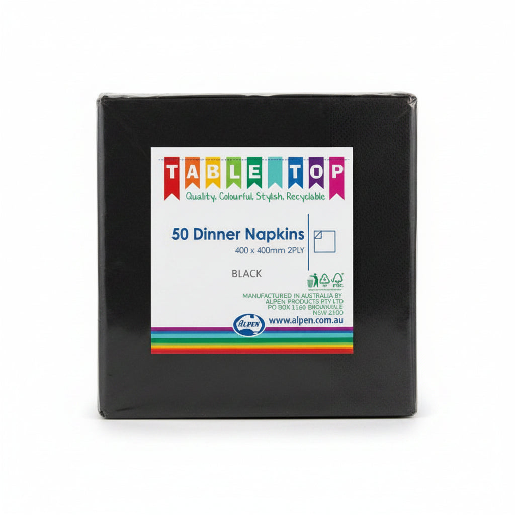 Black Dinner Napkins 2ply 40x40cm 50pk